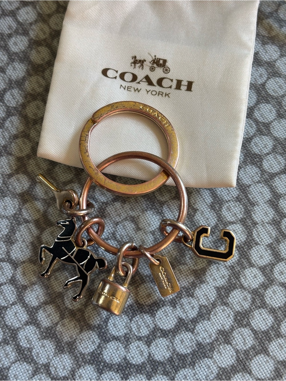 Vintage Coach Rose Gold and Gold Horse Charm Keyring